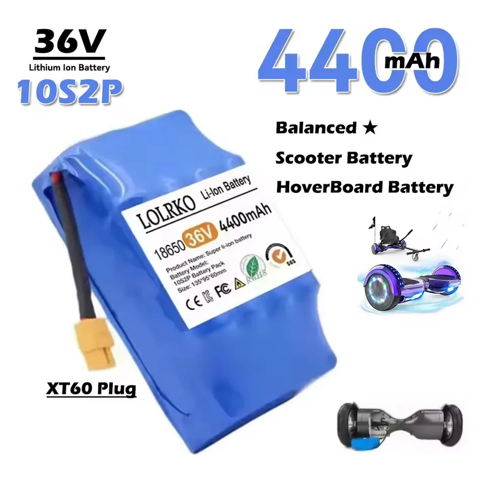 36V 4400mAh replacement battery 10S2P lithium battery for self balancing electric skateboard, single wheel suspension skateboard
