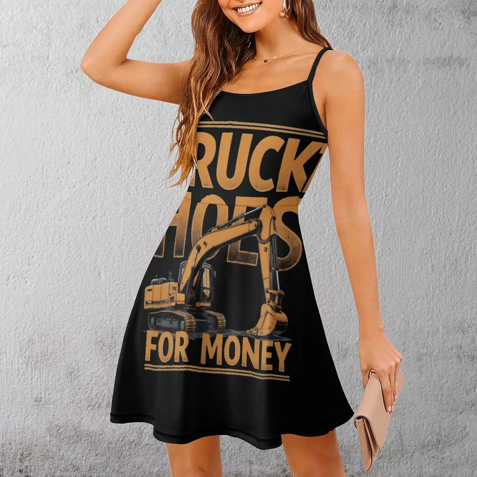 

Truck Hoes for Money Women's Sling Dress Funny Novelty Suspender Dress Creative Exotic Woman's Dress Cocktails