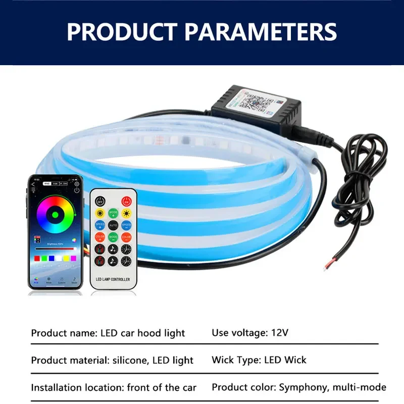 120/150/180cm Car Hood Decorative Light APP Remote Control RGB Led Colorful Car Headlight Strip 12v Universal for UTV ATV DRL - view 2