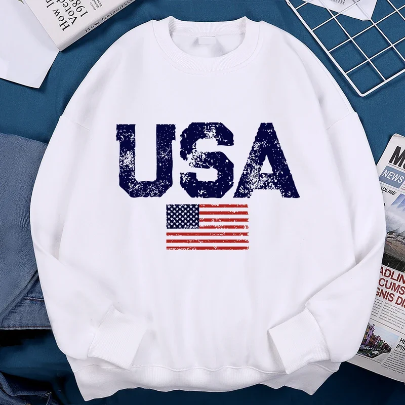 

Usa Letters American Stars And Stripes Men Hoody O-Neck Clothes Harajuku Loose Sweatshirts New Fashion Autumn Fleece Tops