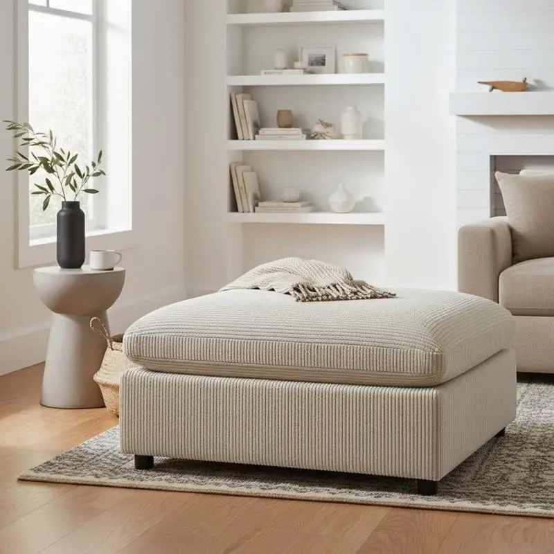 

Beige Corduroy Ottoman for Seating and Storage, Soft Texture, Versatile Home Decor, Ideal for Living Room or Bedroom