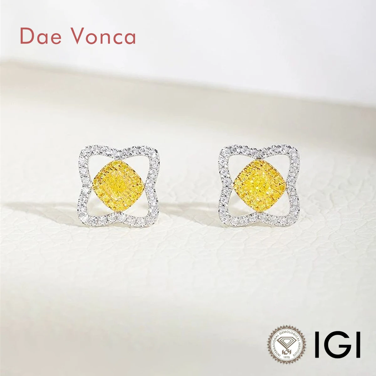 Luxury Yellow Square Cushion Cut Diamond Stud Earrings Solid Gold Yellow Cushion Lab Grown  Diamond Earring Birthday Gifts