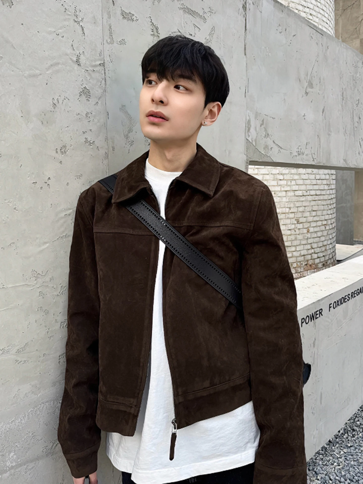 

Cleanfit Men's ort Workwear Jaet Vintage Suede Moto Sle oulder Flip Collar Autumn Faion Outerwear Youth ular