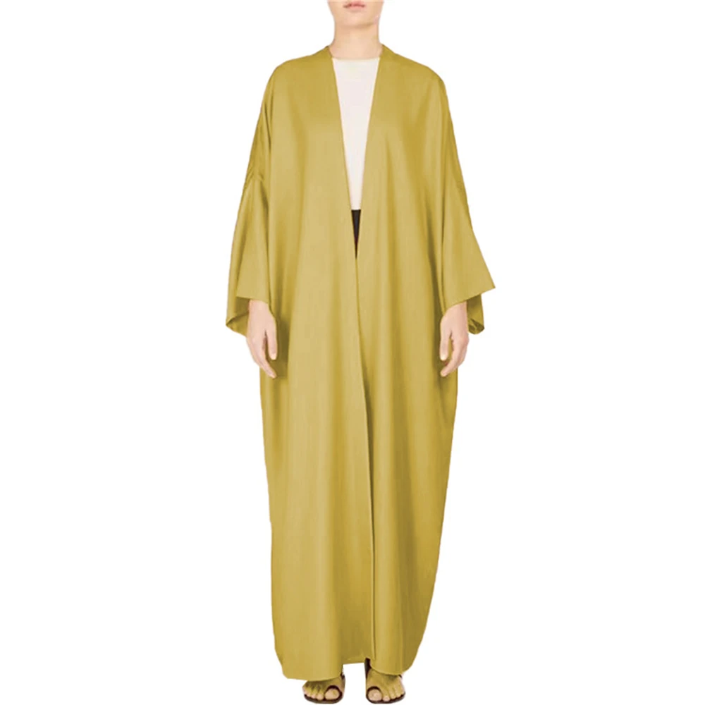 Elegant Bright Satin Batwing Sleeve Cardigan Robe Modest Muslim Dubai Plus Size Kimono Open Abaya Dress Corban Eid Ramadan Woman