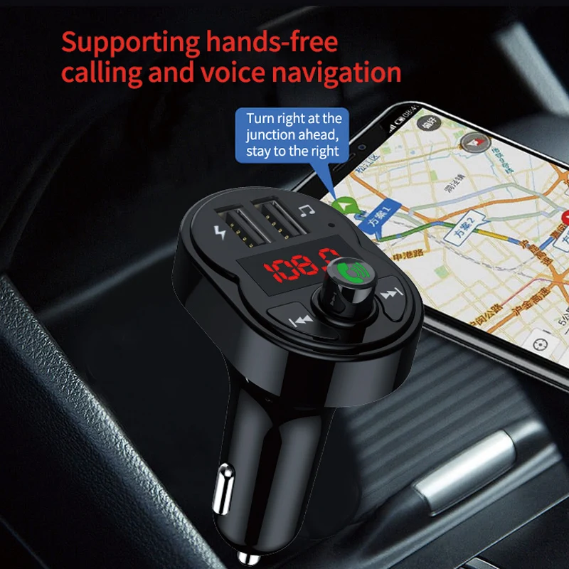 Bluetooth 5.0 FM Transmitter Handsfree Car Radio Modulator MP3 Player With Dual USB Super Quick Charge Adapter for Car