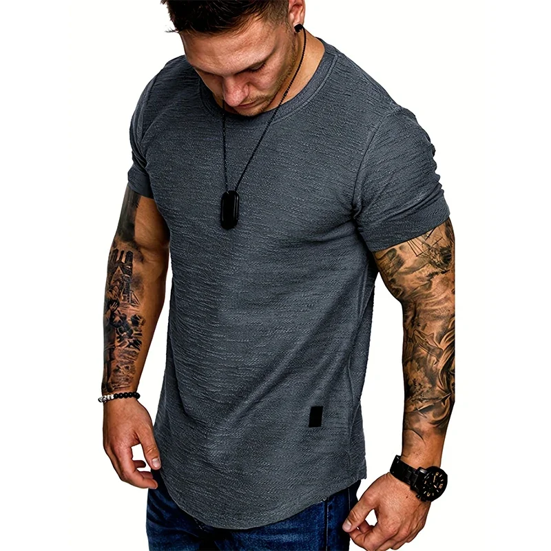 Summer Mens Lightweight T-shirt Short Sleeve Jogging Basic Solid Collar Crew Neck Tshirts Sport Tops