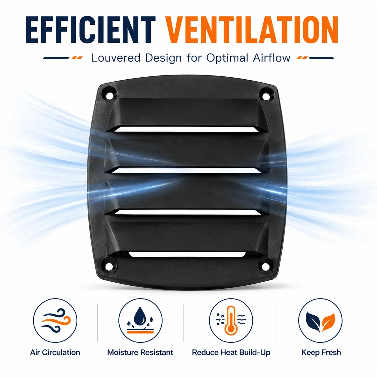 Marine Exhaust Vent Cover with Nylon Louvers and Square Wind-Resistant Grille for Cabin Airflow on Boats Yachts Campers and RVs