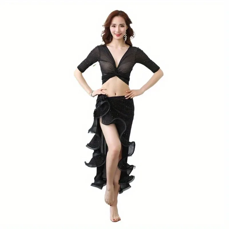 Zestaw do ćwiczeń tańca brzucha dla kobiet na wiosnę i lato 2025 - Spódnica z chustą na biodra, odzież taneczna dla dorosłych