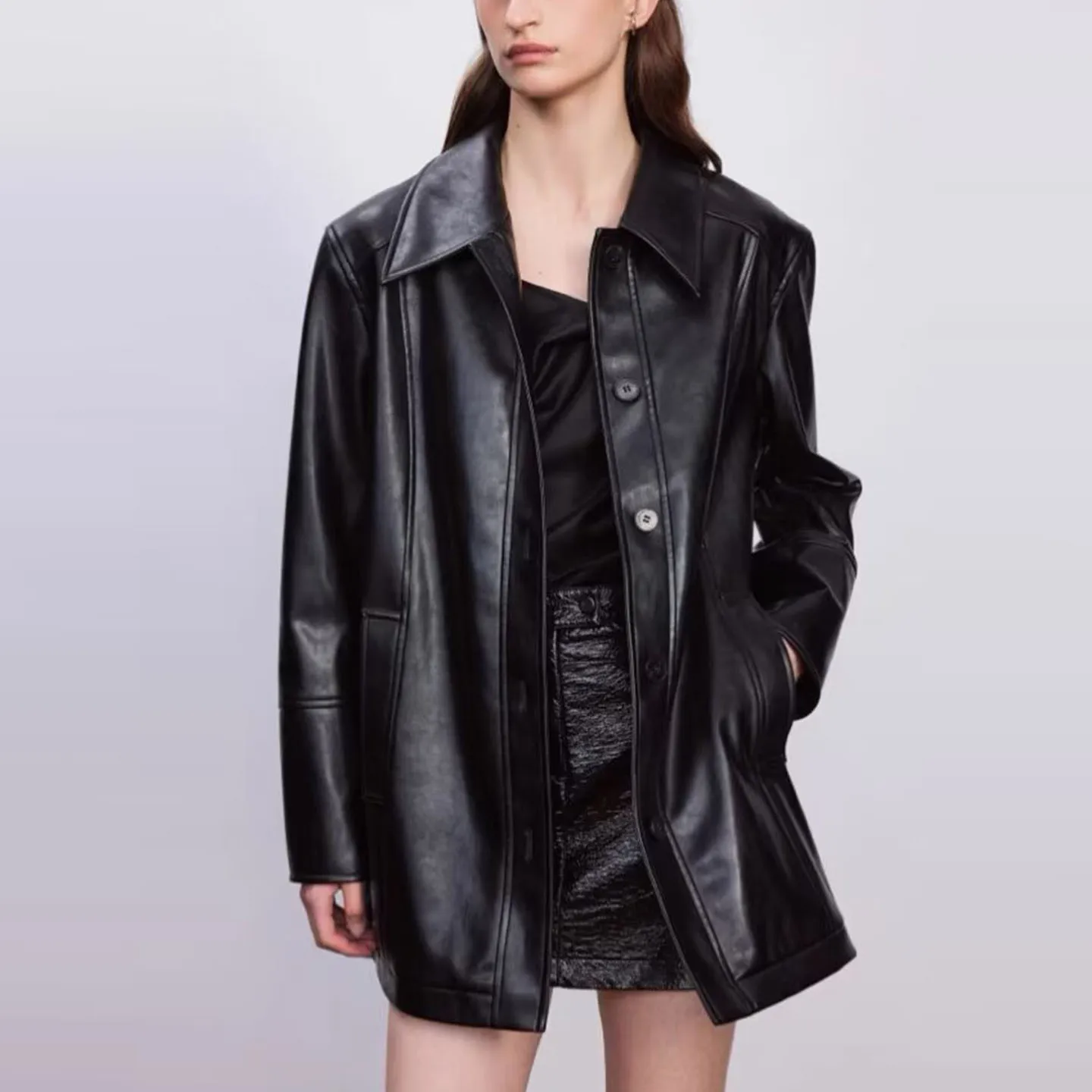 k Sle Pelle Jaet ort irt Colletto Giacca a vento da donna Faion Autunno Nuovo arrivo Z Marca Pendolarismo Vestibilità ampia