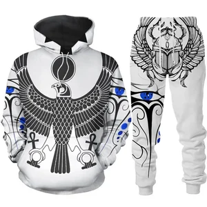 Sweatshirt und Hosen mit Kapuze mit Kapuze in männlichem 3D, losen Rassenset, lässige Streetwear, alter Horus, ägyptischer Gott, Ägyptens Auge, Pharaoh 6 Hauptverkleidungskleidung Ägypten männlich - №2