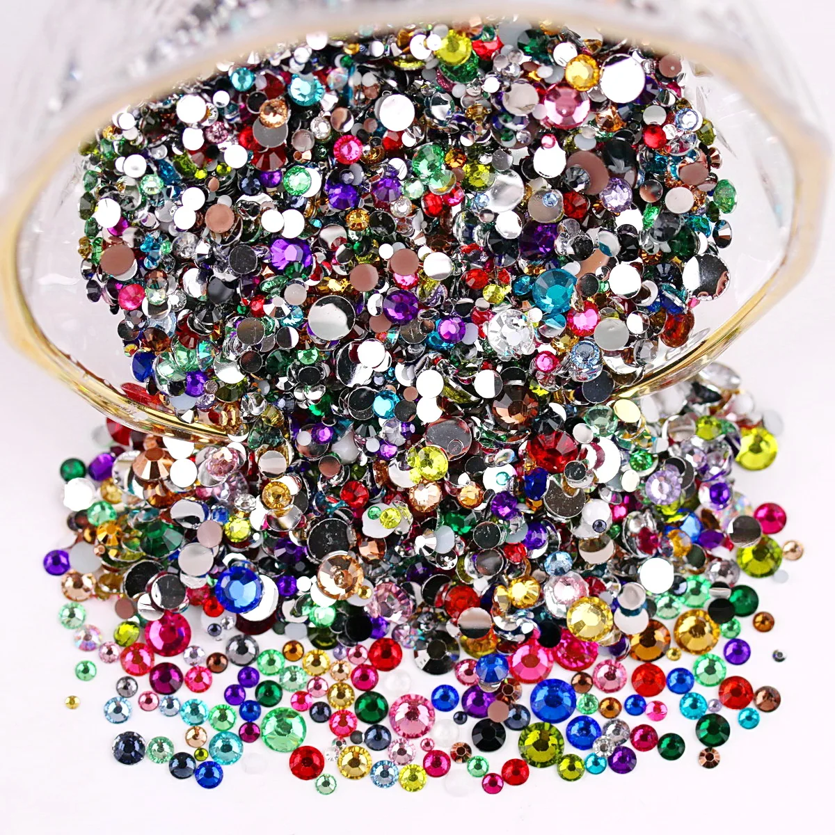 Gemischte Größe 2000 Stück Runde Nicht Hotfix Glitzer Bling Maniküre Strass Flatback Harz Strasssteine Kleber auf Perlen Nailart Nagel Edelsteine Diy – Detail 1