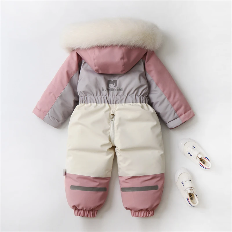 -30Degree Children Winter Coat Thicken Baby Jumpsuit Warm Kids Ski Suit Waterproof Boys Overalls Hooded Baby Girls Snowsuit 1-5Y