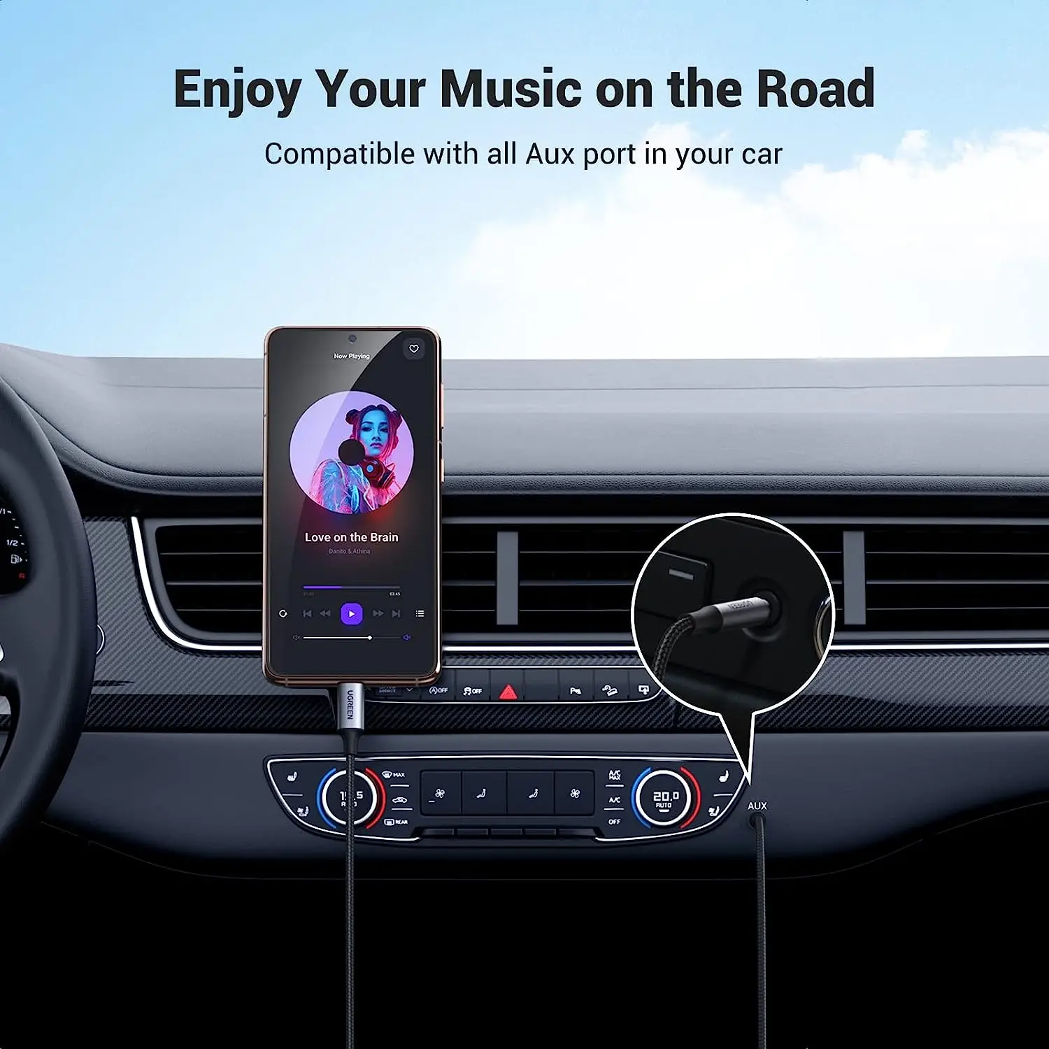 UGREEN Cable USB tipo C a conector auxiliar macho de 3,5 mm para automóvil Adaptador de audio de 3,3 pies Cable trenzado auxiliar para automóvil