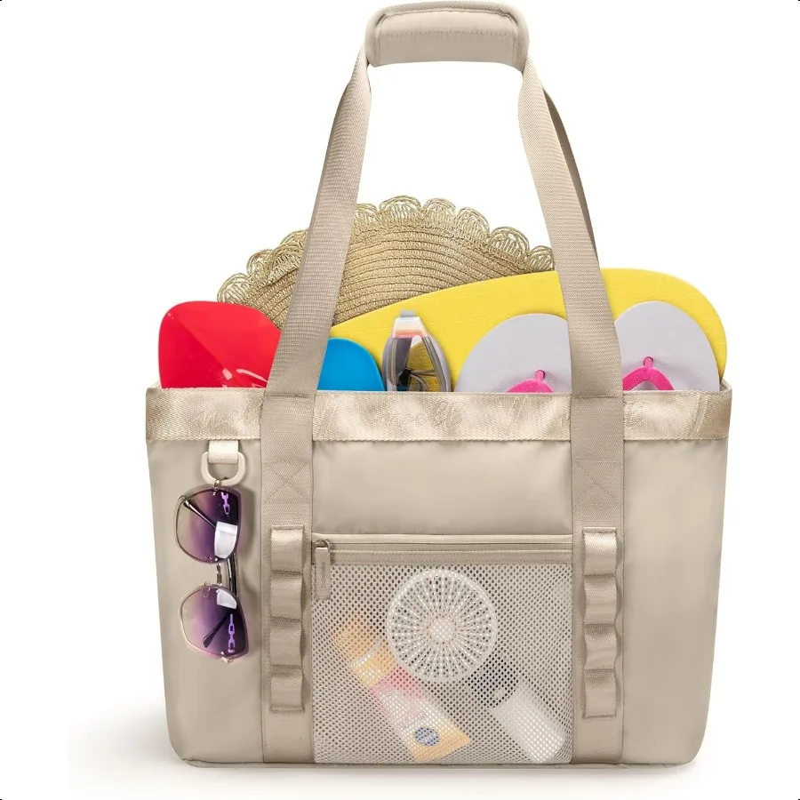 

Large Beach Bag with Cooler Compartment Pool Tote with Wet Dry Pockets and Lage Strap for Swim Sand Vacation