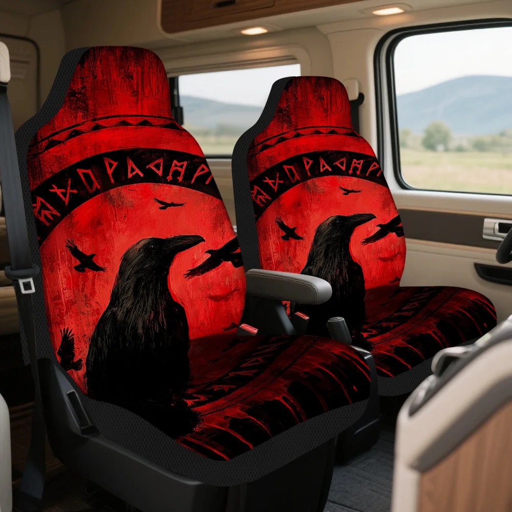 Set Of 2, Halloween-Themed Red Raven Circle Car Covers – Made From High-Quality Materials, Stylish Design, Sturdy And Comfortabl