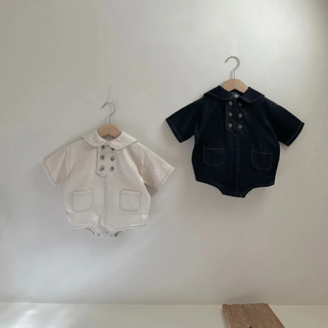 

2024 Autumn New Baby Long Sleeve Bodysuit Solid Newborn Toddler Boy Lapel Jumpsuit Infant Girl Cute Pocket Clothes 0-24M