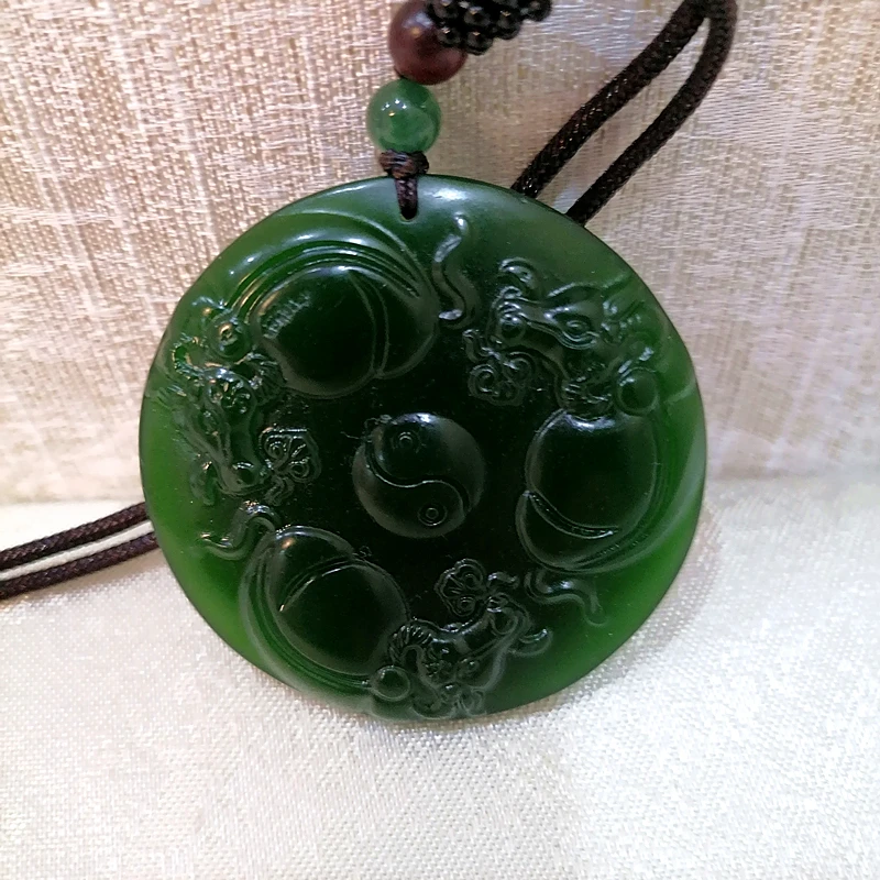 

Natural Green Hand Carved Goldfish Jade Pendant Fashion Boutique Jewelry Men's and Women's Tai Chi Necklace Gift Accessories