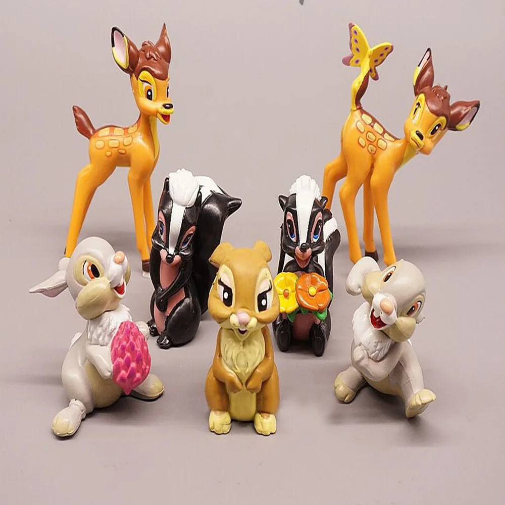 7Pcs Cartoon Bambi Deer Animal Toys PVC Action Figures Rabbit Squirrel Handmade Model Dolls Ornament Gifts For Kids Friends