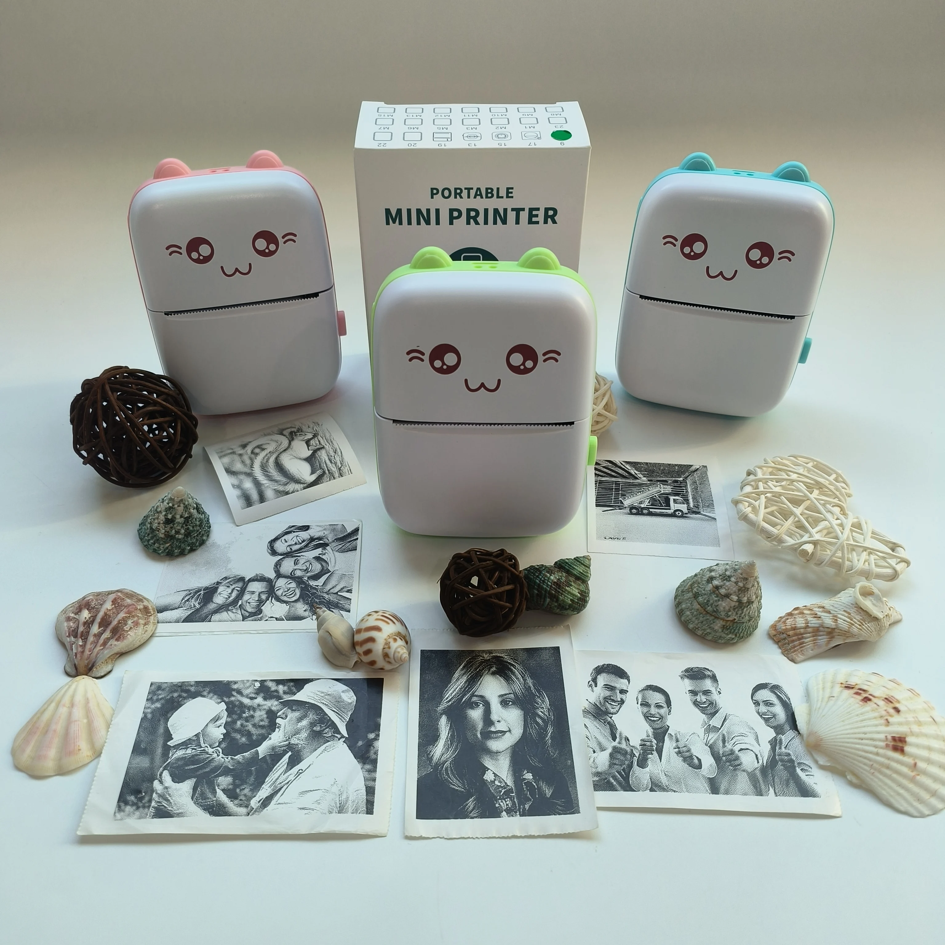 

Portable Wireless Mini Bluetooth Printer Kit - 5 Thermal Papers, 7 Color Sticker Rolls, 6 Pens & Sticker Sheet, Ink-Free Instant