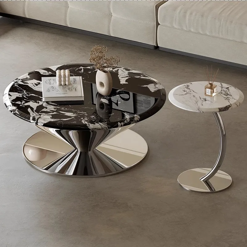 

Italian minimalist light luxury flying saucer coffee table natural stainless living room household small