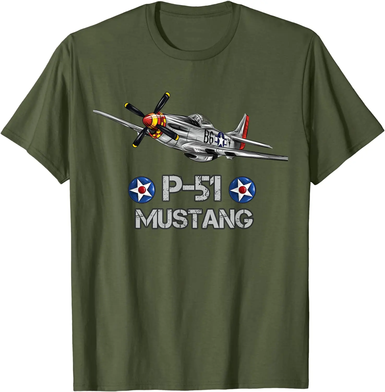 American World War 2 P-51 Mustang Fighter Airplane Men T-Shirt Short Casual 100% Cotton Shirts