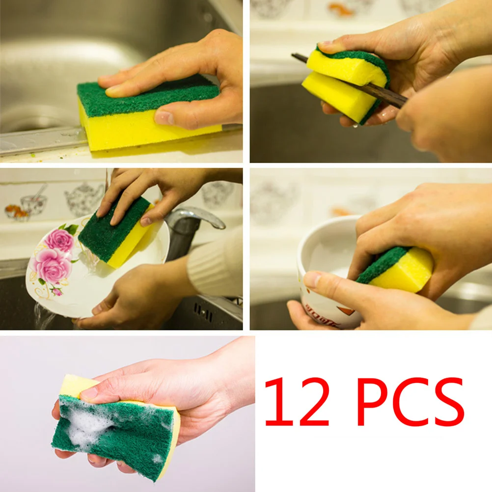 

12 Pcs Cleaning Brushes for Household Kichen Sponge Non-slip Scrub Scouring Pad Durable Dish Washing