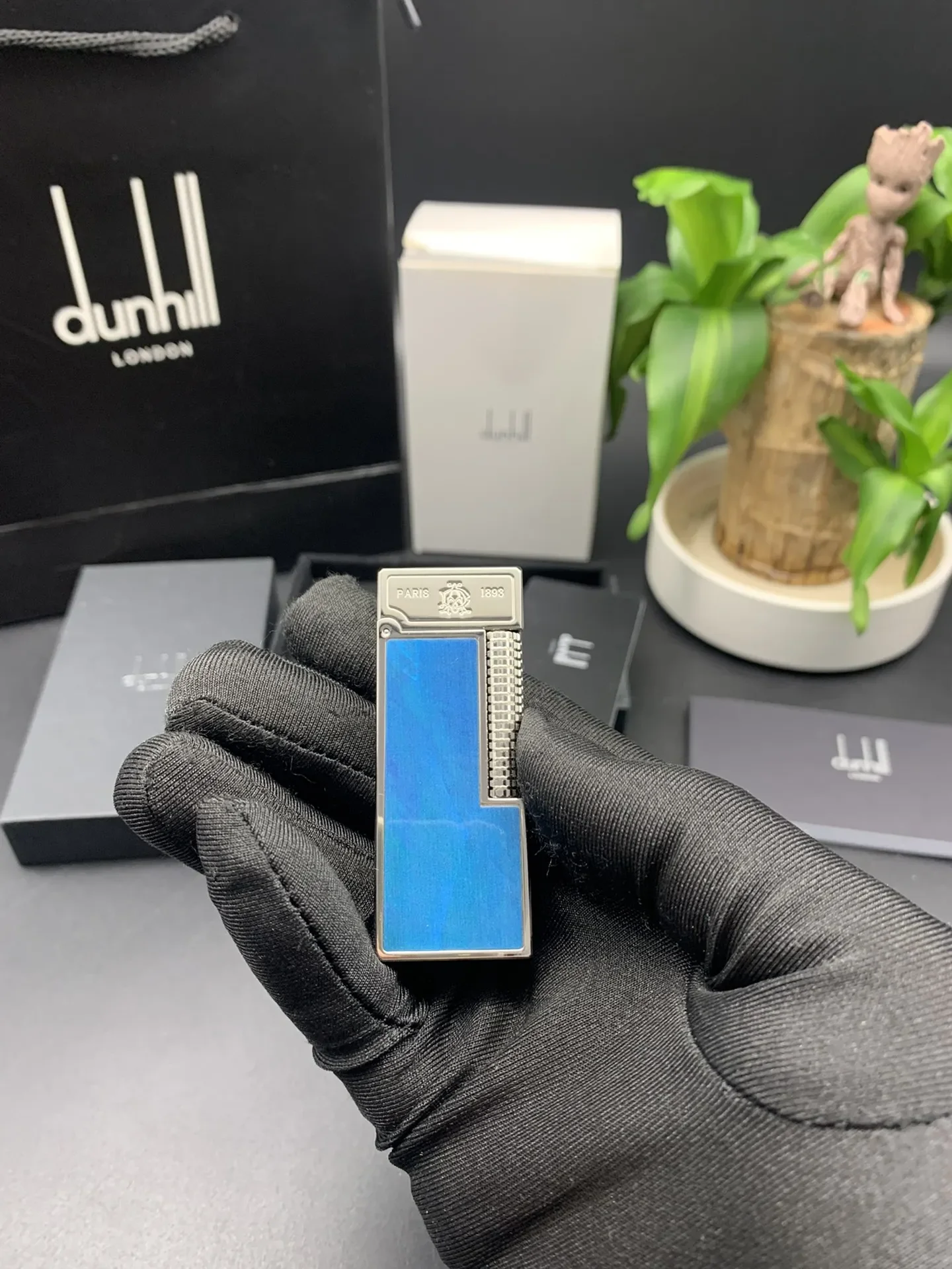 Dunhill Silver Blue Shell Pattern Metal Kitchen Barbecue Windproof Cigarette Lighter for Men's Gift Cigarette Accessories