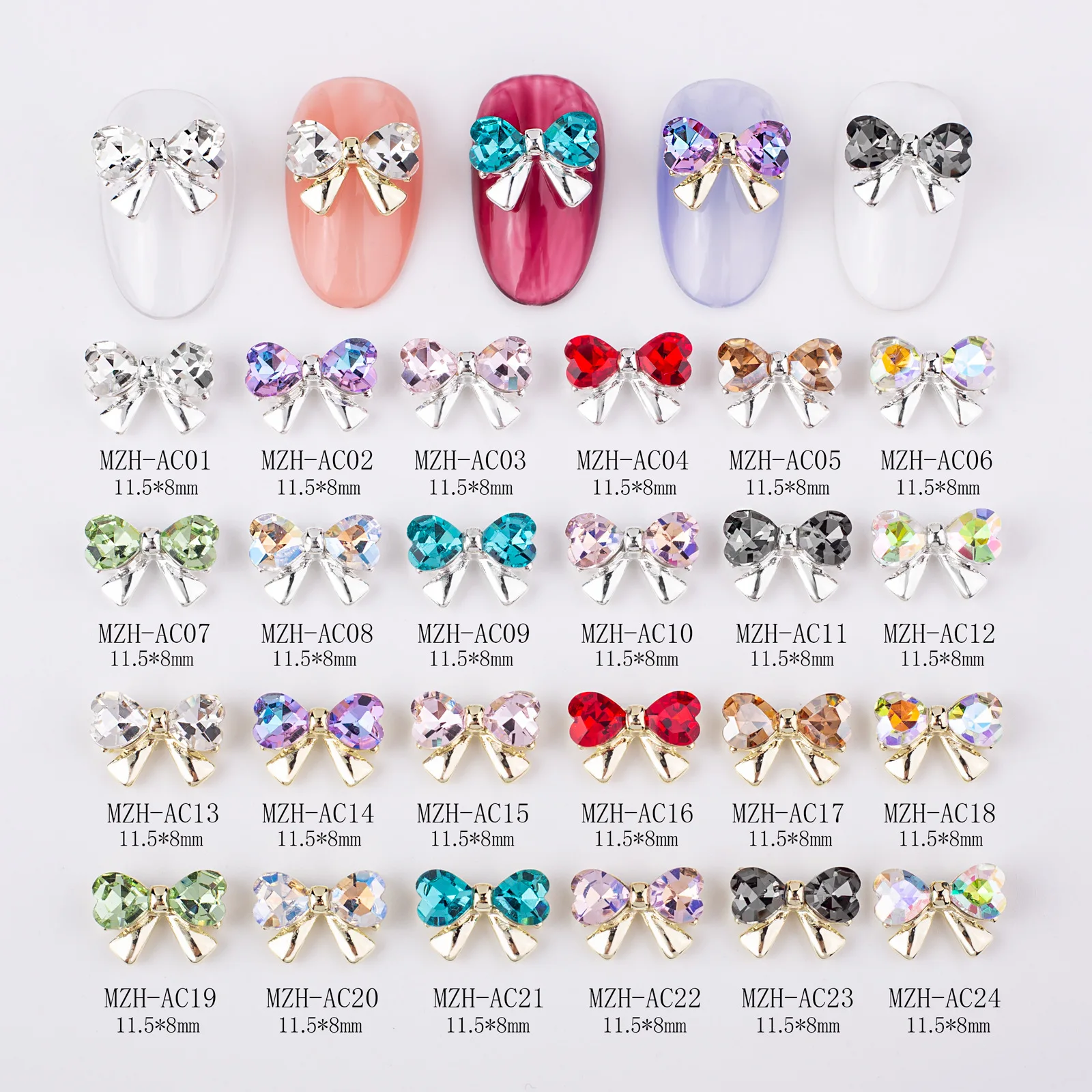 10pcs/bag 3D Bowknot Nail Charms Red & Pink Cherry Nail Rhin