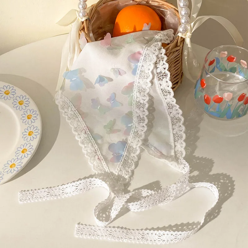 

Sheer Colorful Butterfly Triangle Headscarf Sweet Breathable Lightweight for Beach Vacation Photography Pastoral Style Hair Wrap