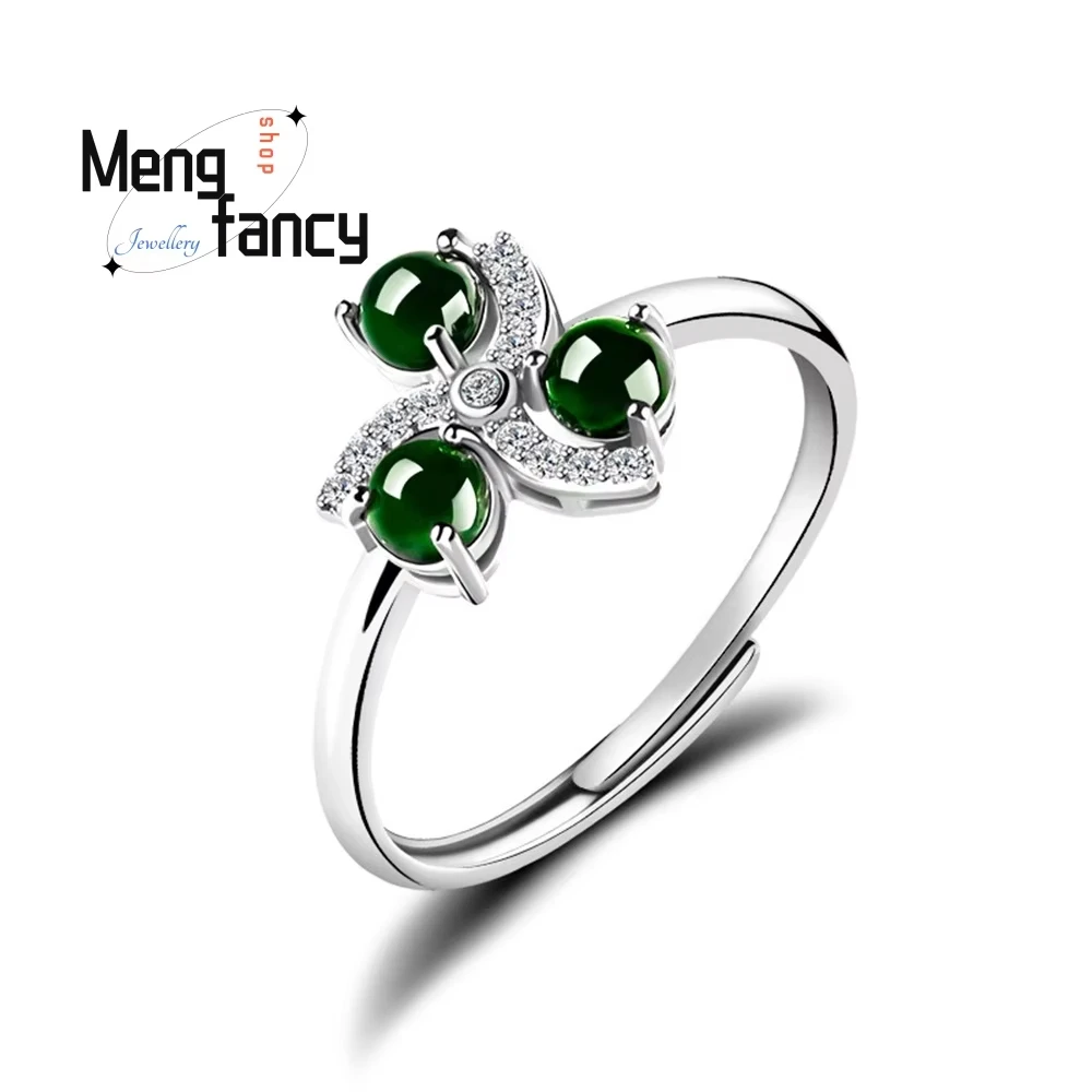 Natural A Goods Emerald Ring S925 Silver Inlaid Fashion High-Grade Hand Accessories Adjustable Fashion Best Luxury Jewelry Gift