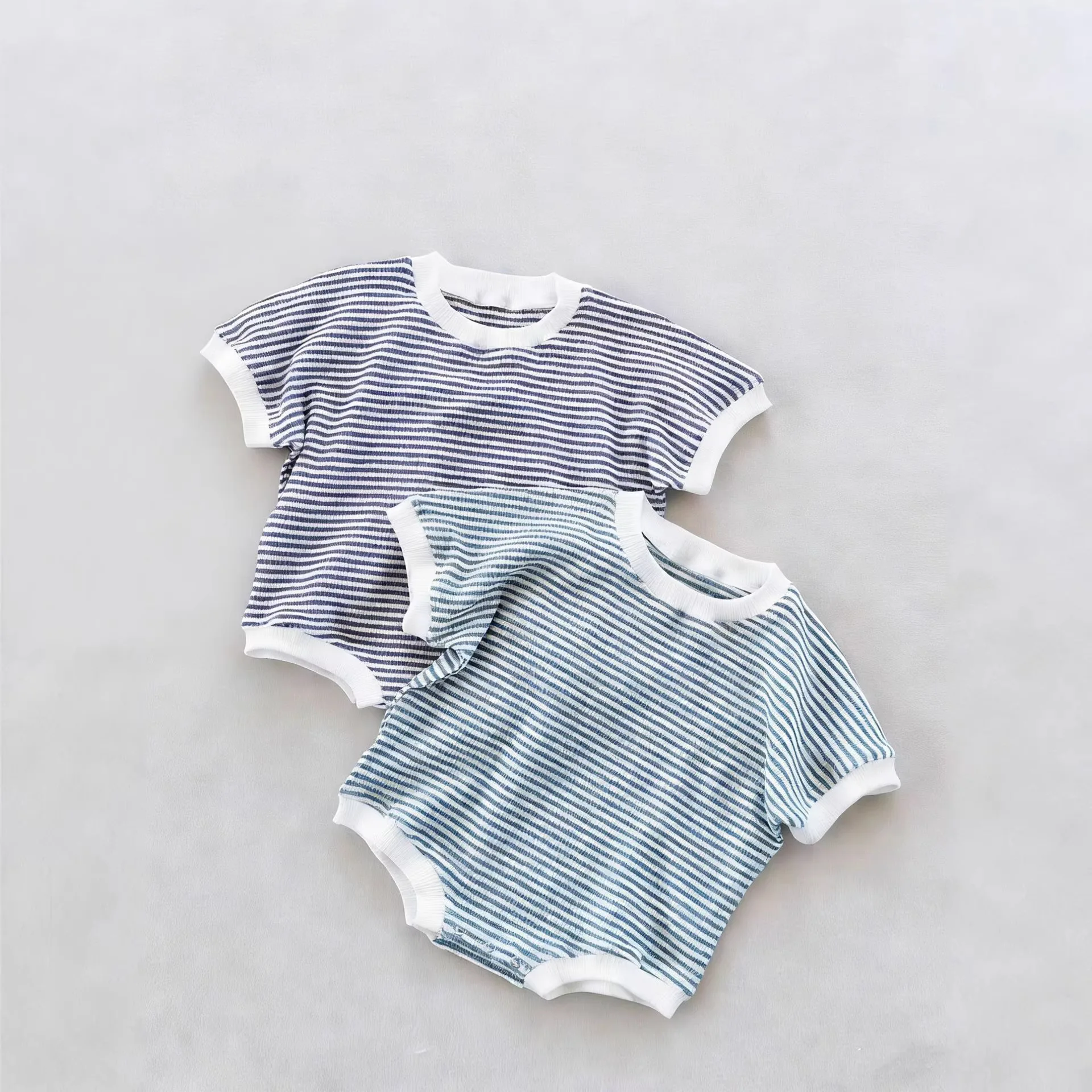2026 Summer New Baby Short Sleeve Striped Bodysuit Infant Boy Girl Waffle Cotton Casual Jumpsuit Newborn Clothes 0-24M