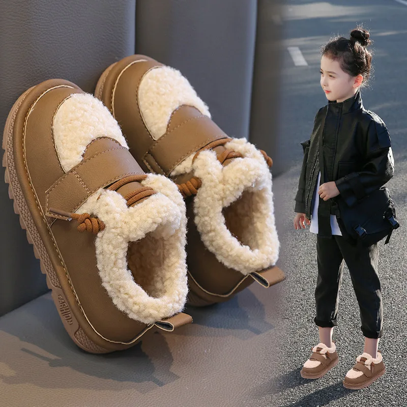 

Flat Heels Comfort Fur Shoes for Kids Girls Trendy Princess Leisure School Shoes Winter New Arrival Warm Cotton Sneakers