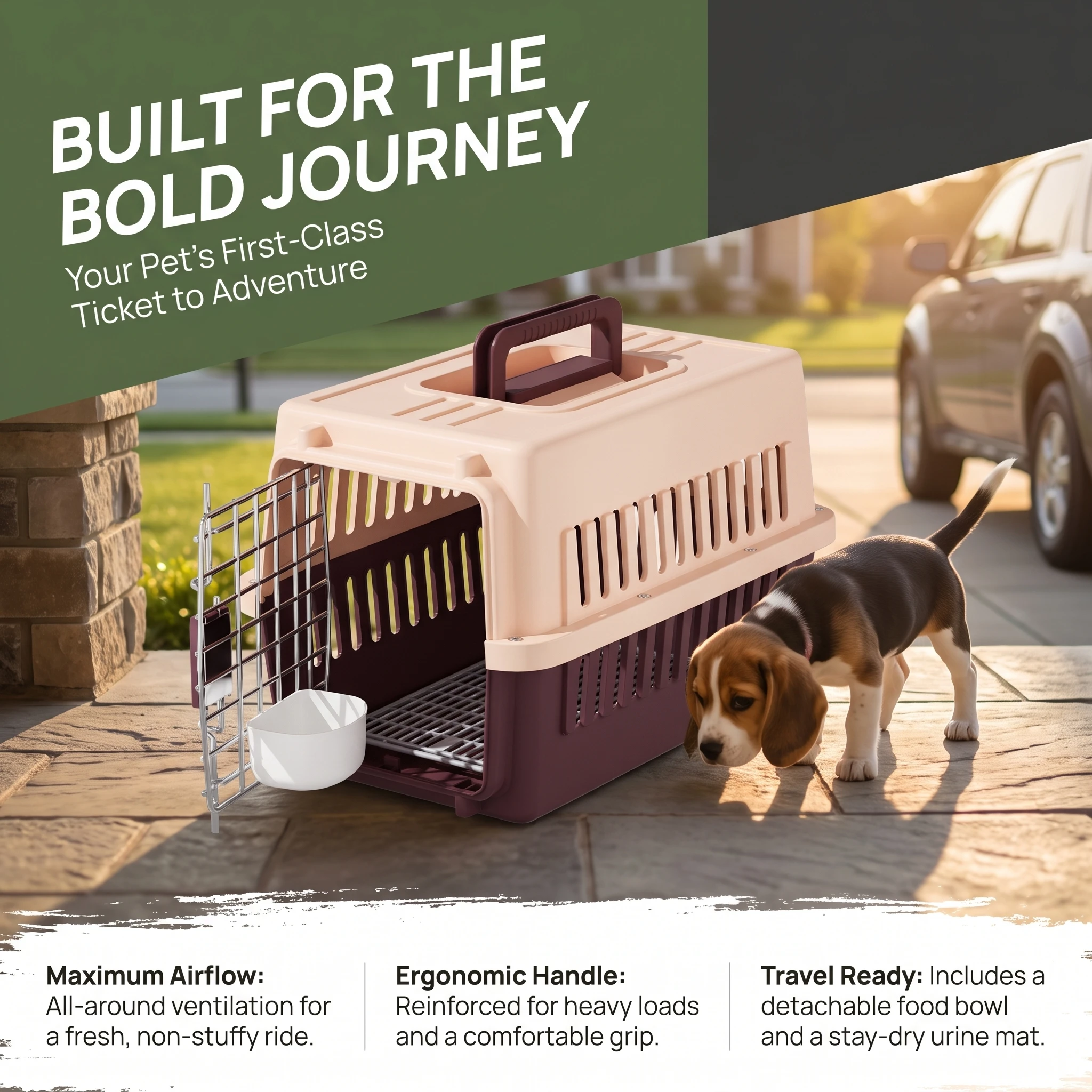 Outdoor Pet Airline Carrier Cat Dog Portable Travel Car Crate Cage Kennel Ventilated Durable Comfort Airport Flight Easy Clean