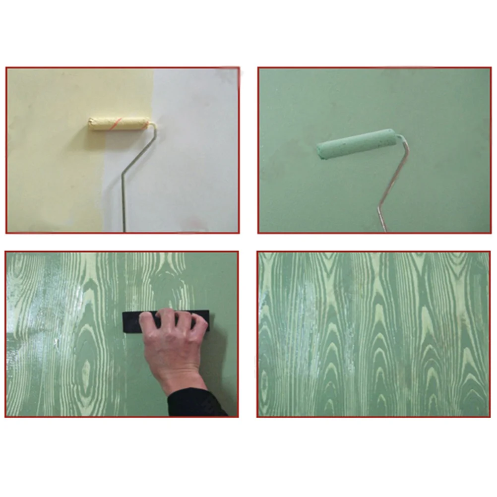 

2Pcs Wood Grain Painting Tool 3 6 Inches Rubber Material DIY Wall Decor Practical Design Comfortable Handle Skid Proof