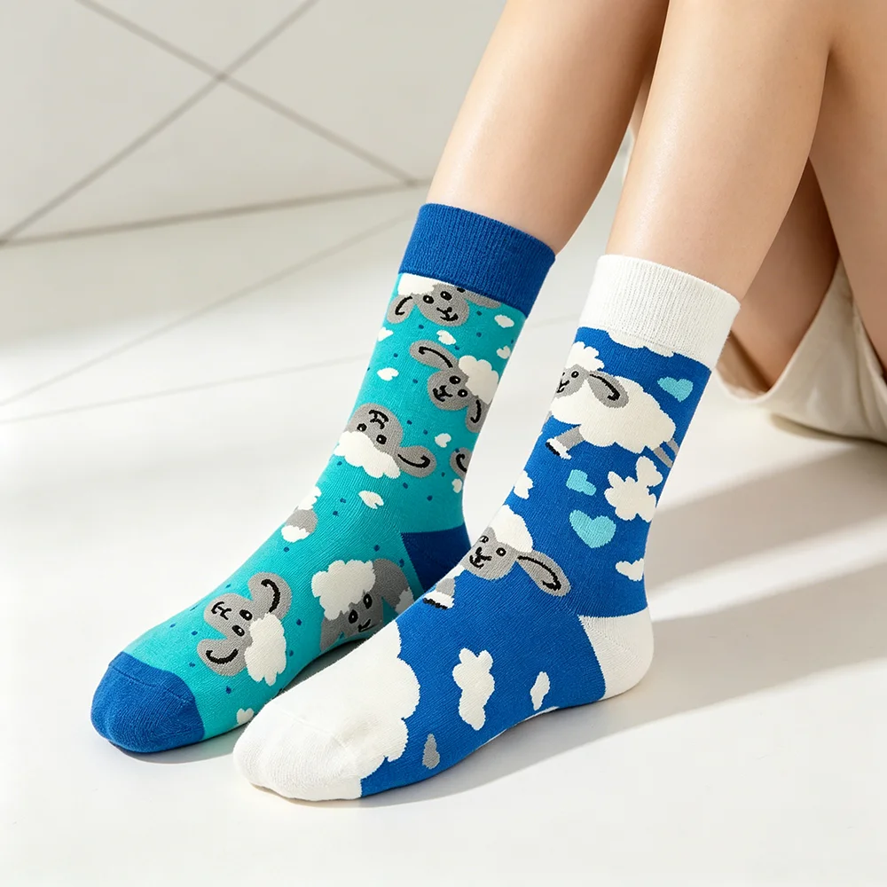 1 Paar Socken für Herren und Damen, Tide-Socken, Kuh-Baumwollsocken, bunte Vier-Jahreszeiten-Socken im AB-Stil, mittelhohe Socken