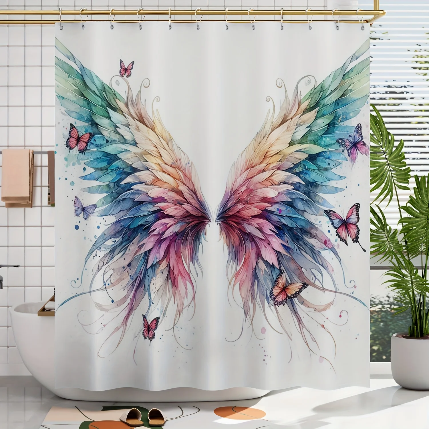 

1 шт., занавеска для душа с цифровым принтом и узором бабочки, домашний декор для ванной комнаты, в комплект входят крючки, можно стирать в машине, четырехсезонный полиэстер