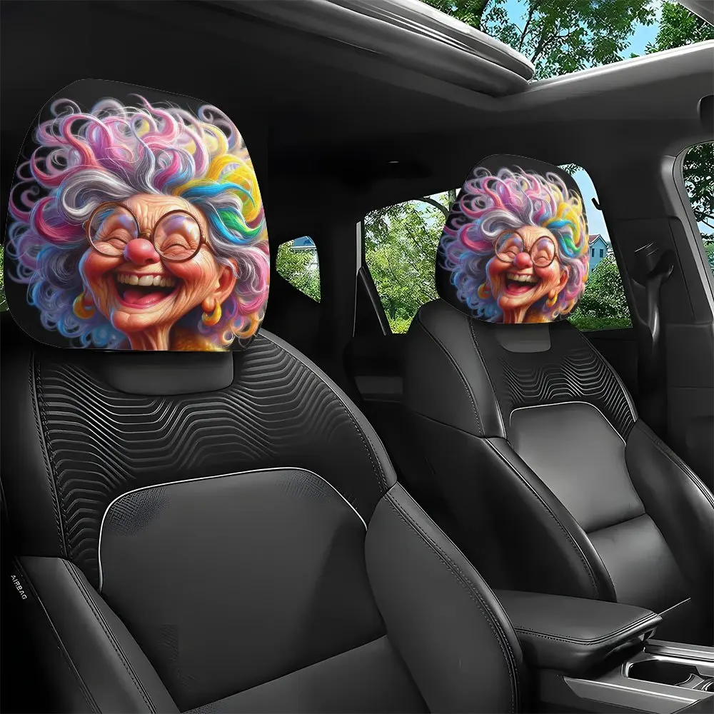2Pcs Headrest Cover Funny 2Pcs Headrest Covers Horror Color curly hair funny clown style printed pattern car head pillowcase,