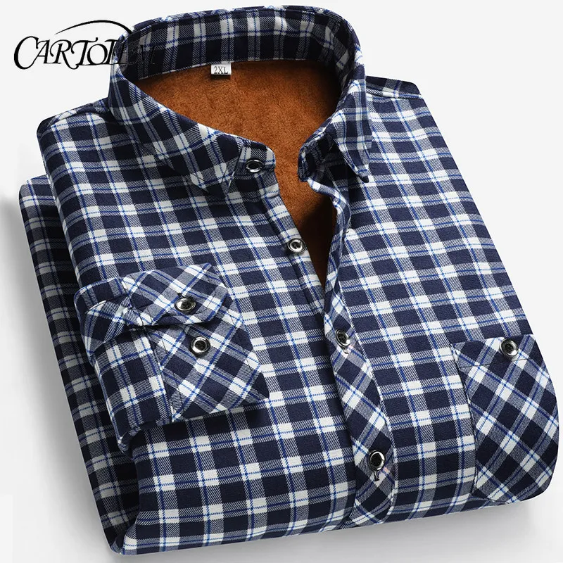 

Зимняя клетчатая рубашка на флисовой подкладке, мужская толстая теплая рубашка с длинными рукавами, осенняя деловая повседневная рубашка для папы среднего возраста в клетку