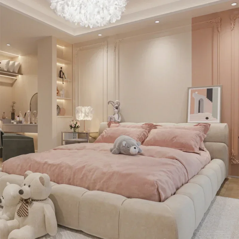 كريم نمط السرير صافي الأحمر سحابة نفخة سرير أنثى 1.8 متر تكنولوجيا النسيج السرير الخفيفة الفاخرة والبساطة الحديثة #2