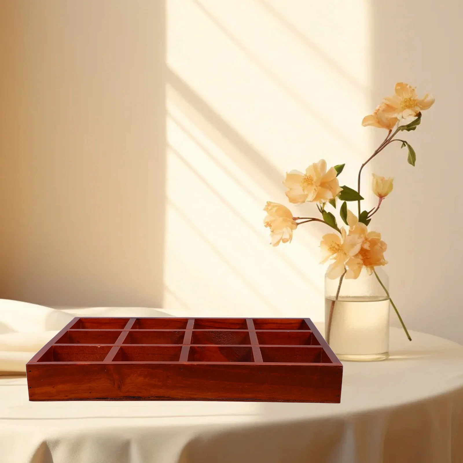 12 Grids Jewelry Storage Container Wooden Holder Desktop Organizer Multifunction