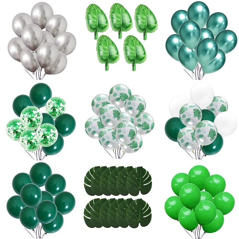 Latex Balloon Green Balloons Green Palm Leaf Safari Party Hawaii Baloons Birthday Wedding Tropical Dinosaur Animal Wild Party