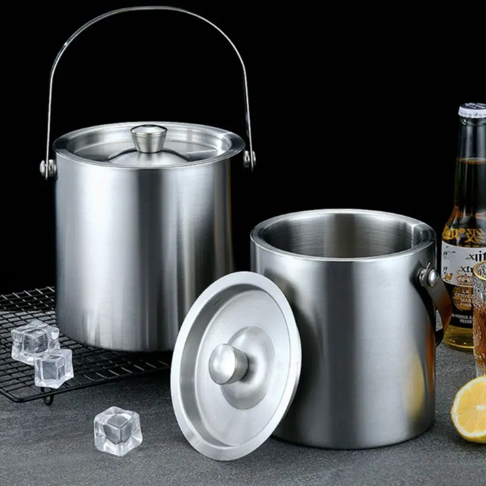 

Portable Stainless Steel Insulated Ice Bucket Double Wall with Lid Beer Cooler Bucket 1.4/2/3 L Chilling Beer Container Party