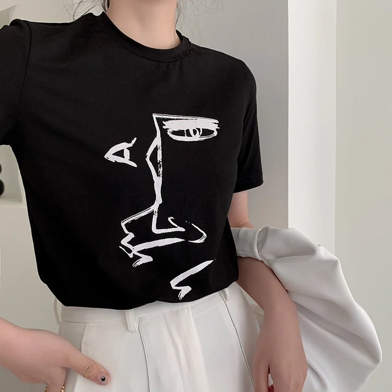 

Летняя женская хлопковая футболка Sana 2023, винтажный дизайн, круглый вырез, свободный крой, модный топ