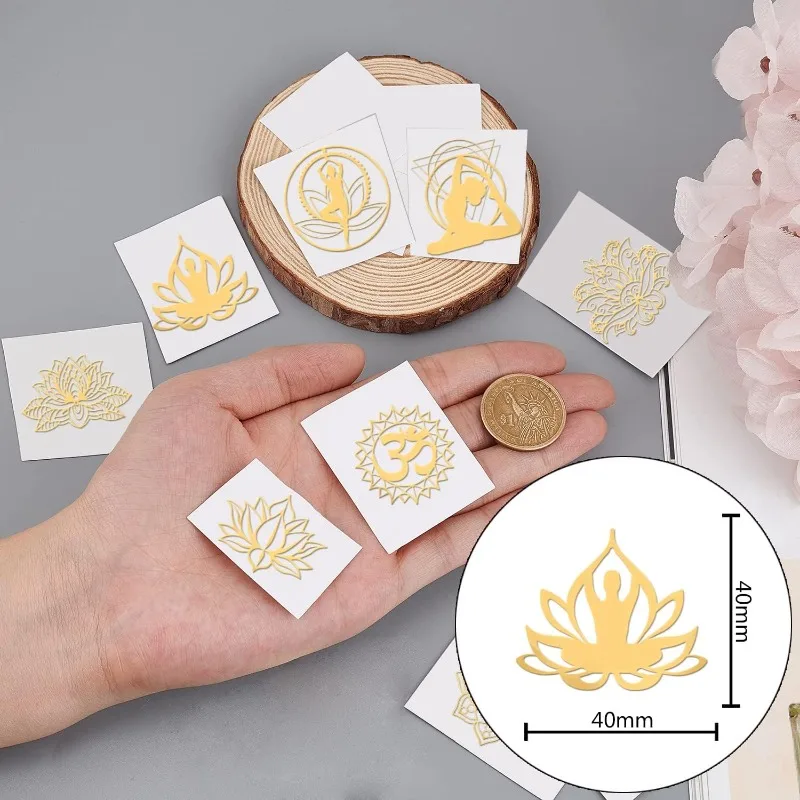 9Pcs 1.6 Inch Chakra Stickers Yoga Lotus Sticker Golden Brass Stickers Om Mandala Sacred Geometry Sticker Self Adhesive Stickers