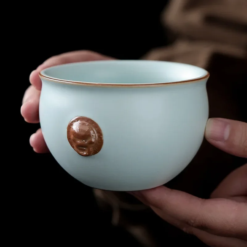 Chinese Tea Tool Sets Elegant Azure Ru Kiln Tea Cup Master  High-end  Send Customer Cup Birthday Gift Handy Gift