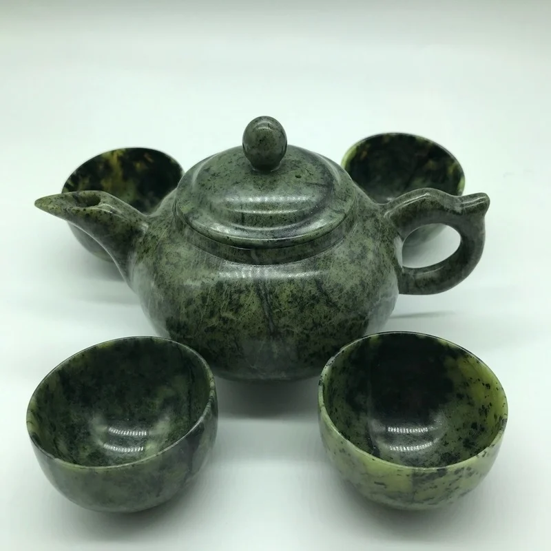 Juego de tazas de vino de piedra de rey de Medicina Tibetana Natural con serpentina magnética, taza de té de Jade, Color Jade Natural al azar