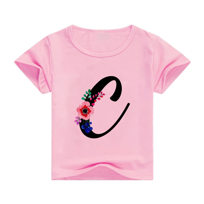 Lettera A B C D T-Shirt per bambini Kawaii Cute Pink Clothes For Girls T Shirt Anime Cartoons Casual Kid Boy top manica corta