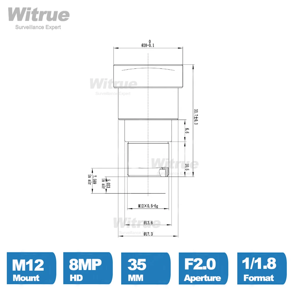 Witrue 4K Camera Lens 8 Megapixel M12 Fixed Lenses 35mm 1/1.8 inch with 650nm IR Filter for Action Cameras