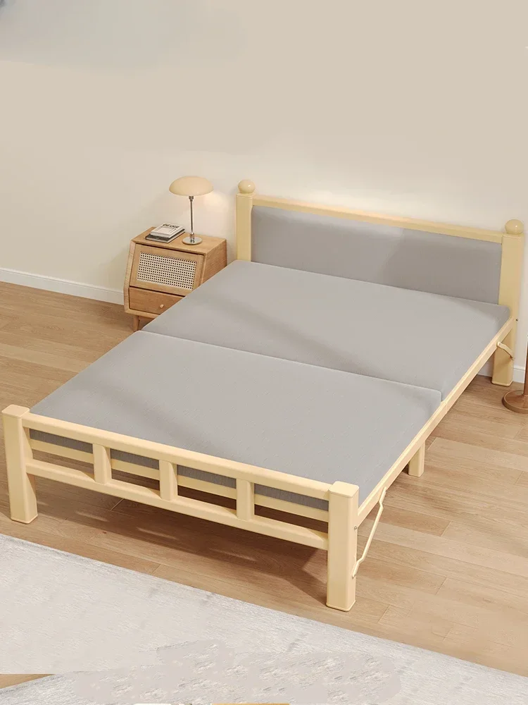 Foldable family simple single bed reinforced nap time adult rental room wooden hard bed