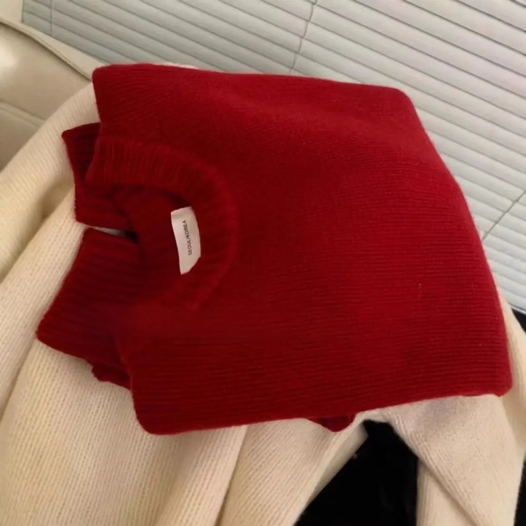 

Women's Heavy Weight 100% Pure Wool Sweater round Neck Knitted Loose Fit Cashmere Top for Autumn Winter Bottoming Lazy Sweater